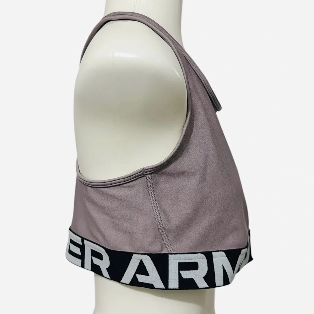 Under Armour HeatGear Mid Impact Branded Bra Tetra Gray/White Womens Size XL - Picture 8 of 10